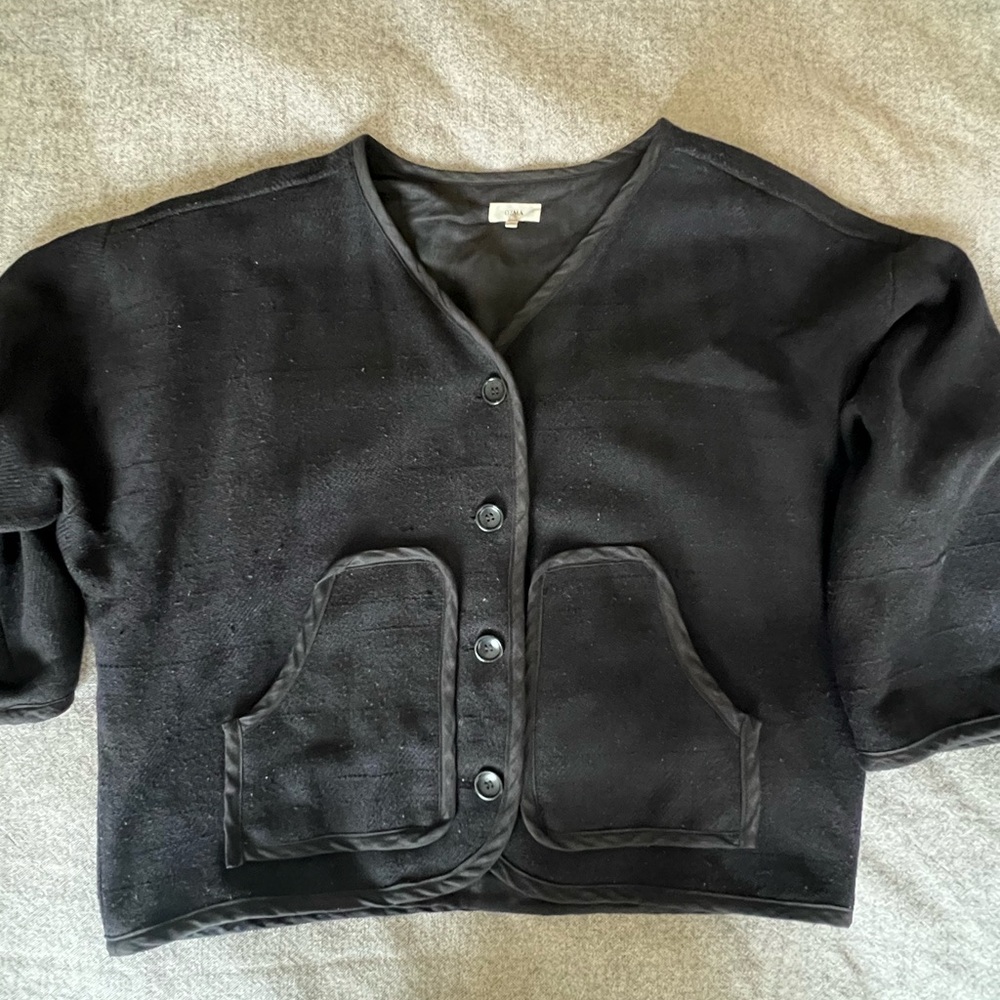 OZMA Wolfe Handwoven Raw Silk Linen Reversible Coat Jacket in Black Size Medium
